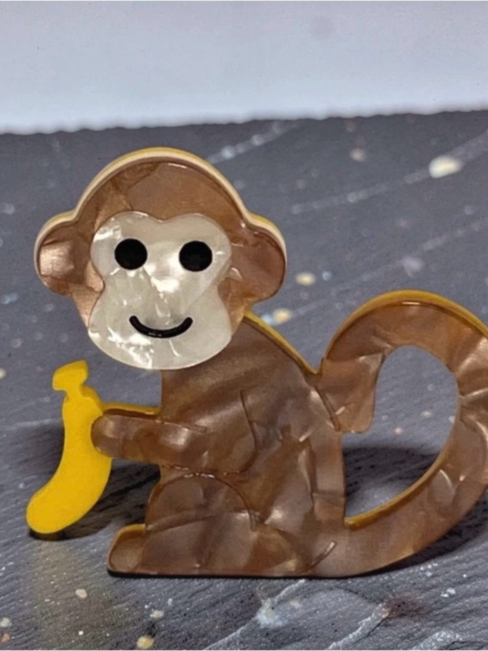 Acrylic Brooch Brown Monkey with Yellow Banana